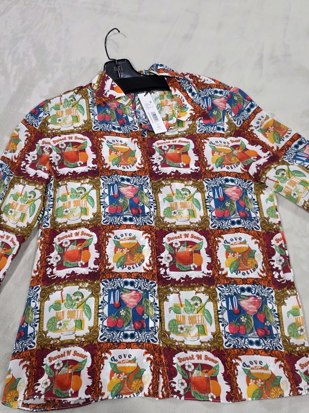 Alice + Olivia Multicolor Fruit Patchwork Button-Down Shirt